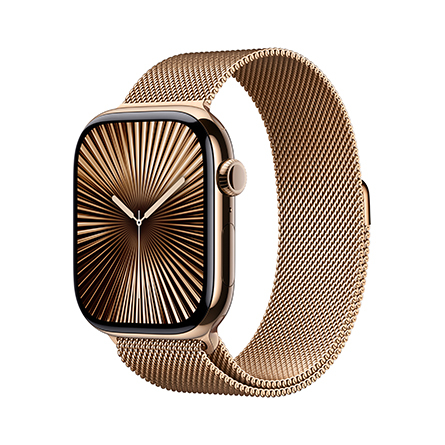 Apple Watch Series 10 GPS + Cellular 46mm in titanio color oro con cinturino Loop in maglia milanese oro