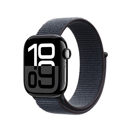 Apple Watch Series 10 in alluminio color Jet Black con cinturino Sport Loop inchiostro