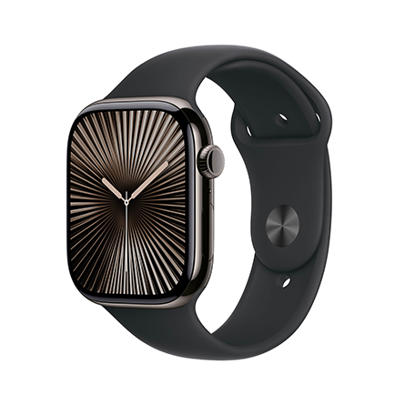 Apple Watch Series 10 in titanio color ardesia con cinturino Sport nero