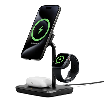 Base di ricarica wireless 3-in-1 Cygnett ChargeBase Qi2.0 per iPhone, AirPods e Apple Watch - Nero