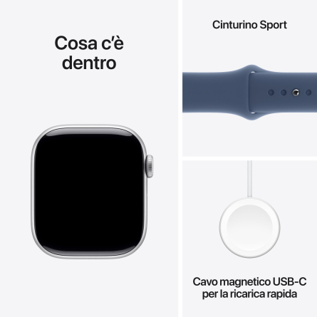 Apple Watch Series 10 GPS 42mm in alluminio color argento con cinturino Sport denim - M/L