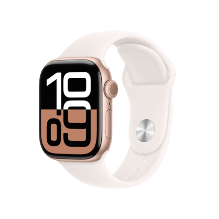 Apple Watch Series 10 GPS 42mm in alluminio color oro rosa con cinturino Sport rosa fard - S/M