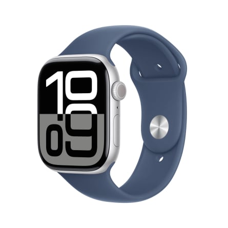 Apple Watch Series 10 GPS 46mm in alluminio color argento con cinturino Sport denim - S/M