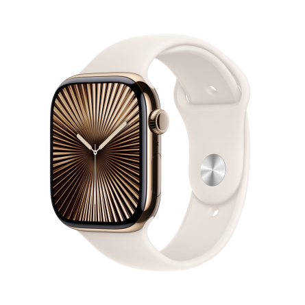 Apple Watch Series 10 GPS + Cellular 46mm in titanio color oro con cinturino Sport galassia - S/M