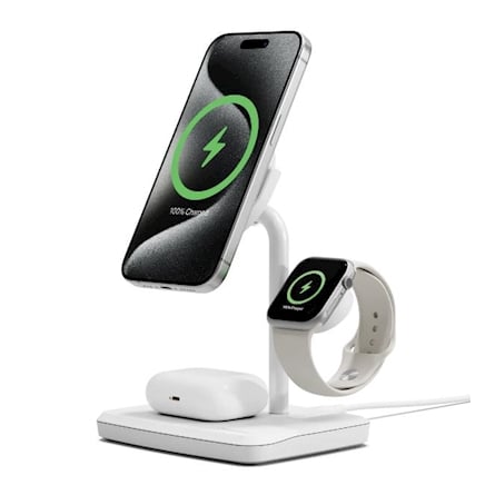 Base di ricarica wireless 3-in-1 Cygnett ChargeBase Qi2.0 per iPhone, AirPods e Apple Watch - Bianco