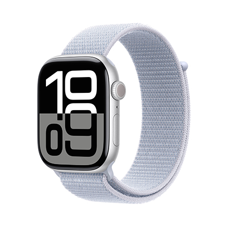 Apple Watch Series 10 GPS 46mm in alluminio color argento con cinturino Sport Loop nuvola azzurra