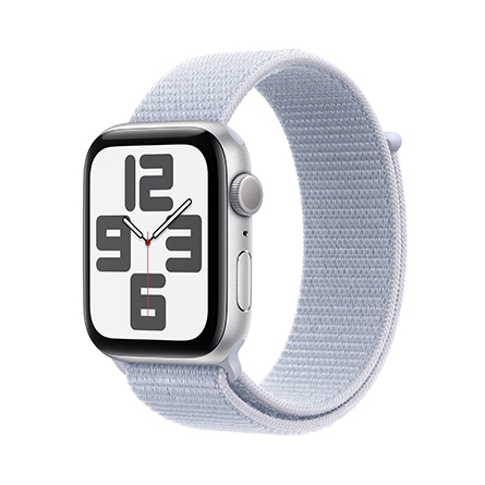 Apple Watch SE GPS 44mm alluminio argento con cinturino Sport Loop nuvola azzurra