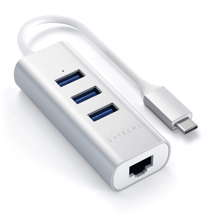 HUB 3 porte USB 3.0 di Satechi con porta Ethernet argento