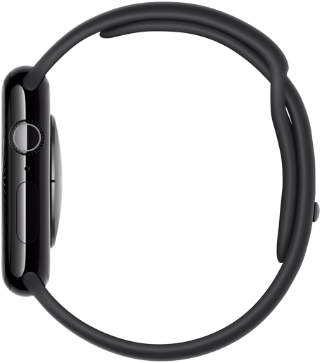 Il lato destro di un Apple Watch Series 10 visto di profilo, per mostrare quanto è sottile.